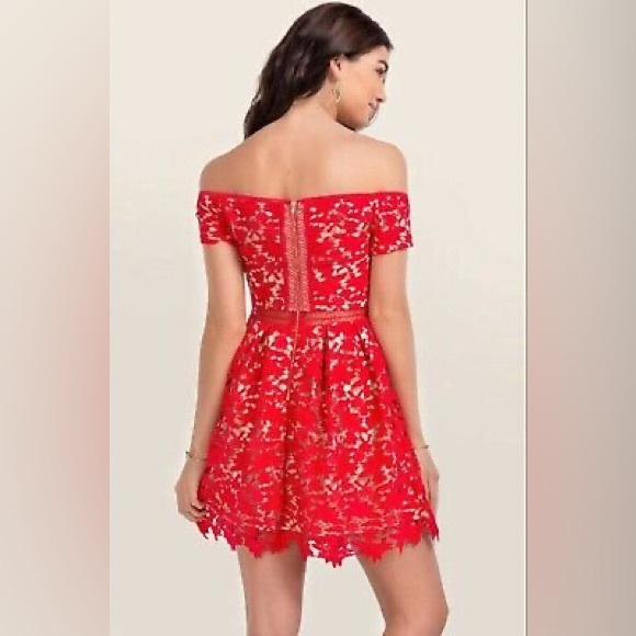 Francescas Red Cocktails Mini Red Off the shoulders Lace Dress Size XS - Picture 1 of 9